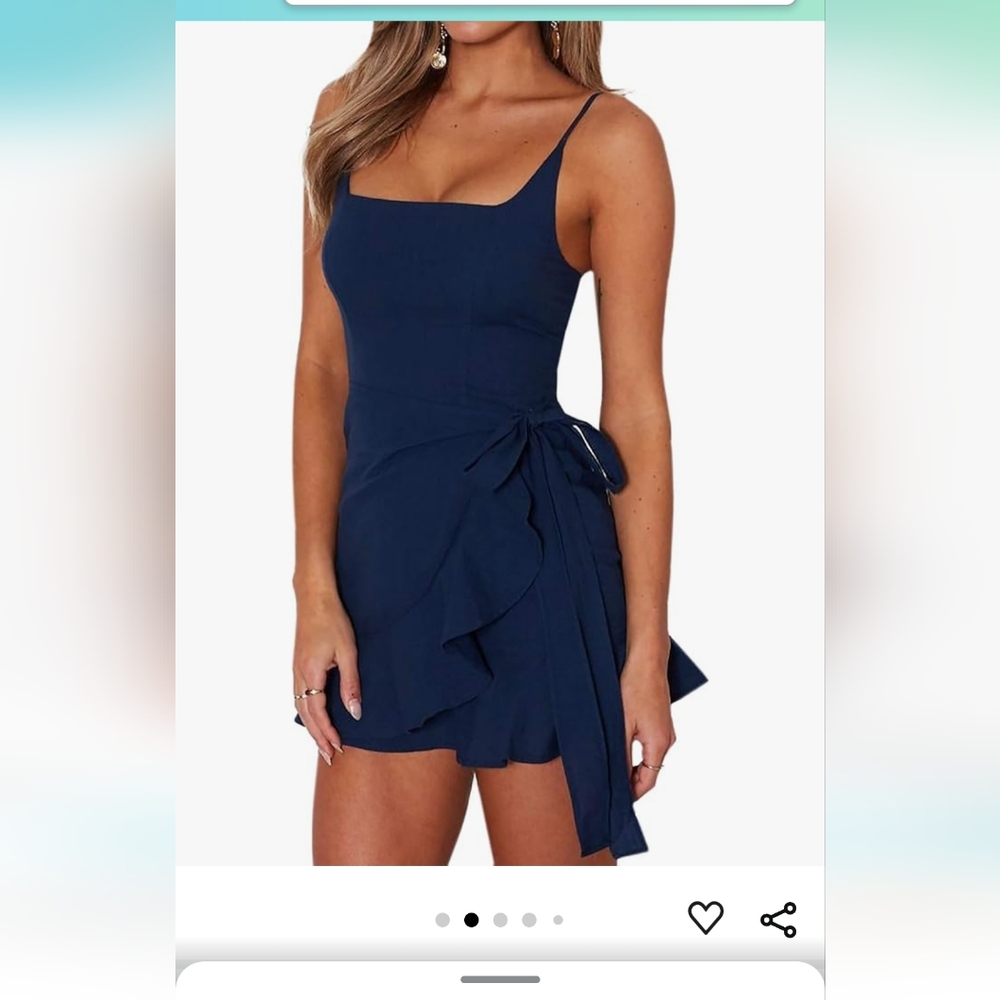 Navy blue ruffle hem wrap dress - Picture 2 of 8